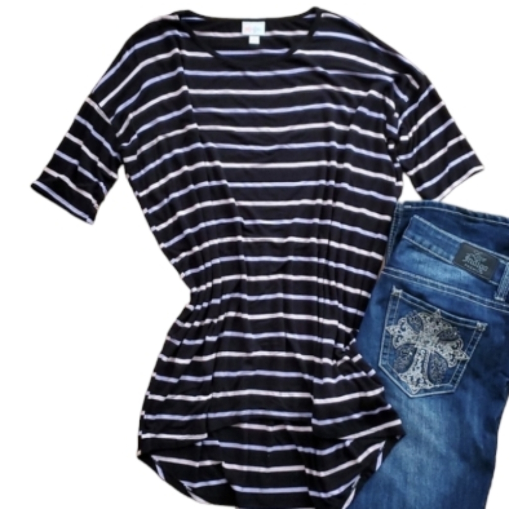LulaRoe Womans Irma Black Striped Tunic Top Size Small